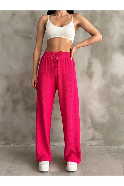 BEJNA Fuchsiafarbene Palazzo-Hose mit elastischem Bund für Damen