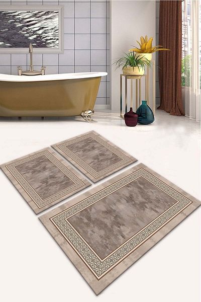 ALAADDİN CARPET Baza anti-alunecare rezistenta la pete Lavabila 3 piese (60x100) 2 (50x60) Covor de baie Covor de baie Set scaun de toaleta