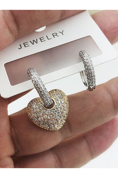 DS DİAMONDSHOP ZIRCON STONE EARRING DANGLE HEART MODEL NEW SEASON ÇKP-20230930