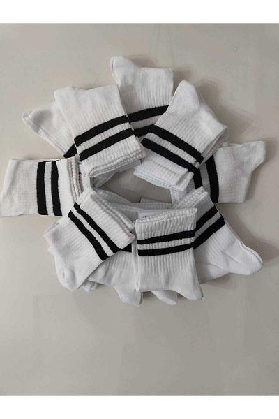 JustMaranliWear 5 Pairs Black Striped Cotton White College Socks