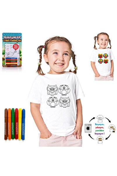 paint-wear Baykuş Boyama T-shirt 9-11 Yaş