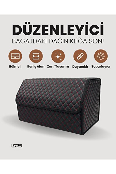 50 Cm Araç Bagaj Çantası Siyah Kırmızı Dikişli Bagaj Düzenleyici Organizer