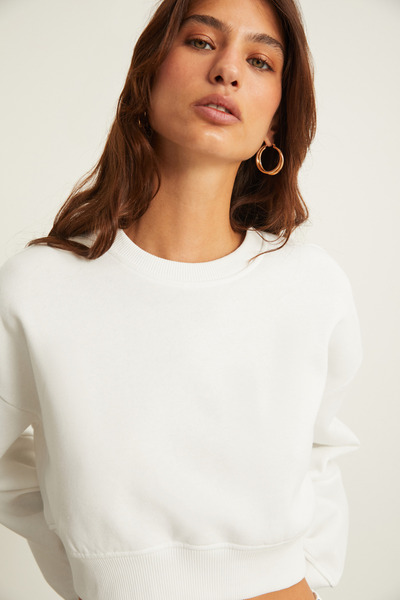 GRIMELANGE Dámská mikina Rosela Ecru Crop s teplým výstřihem a výstřihem