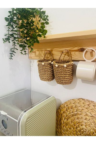 AFRALYAHOME Начало/декорация Многофункционална кошница от 2 части / Висяща кошница Кошница от хартиени въжета / Саксия за кактус 8 см