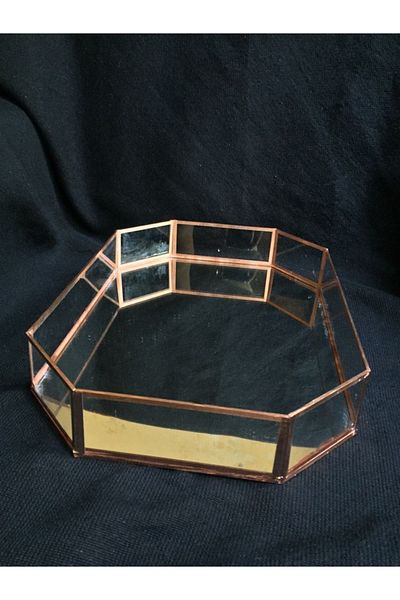 GÜVEN Geometric Octagonal Design Mirror Based Decorative Tray