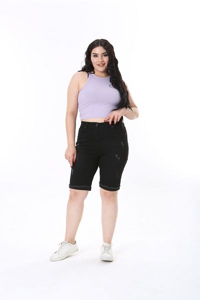 Era Lisa High Waist Lycra Double Leg Black Women's Denim Shorts