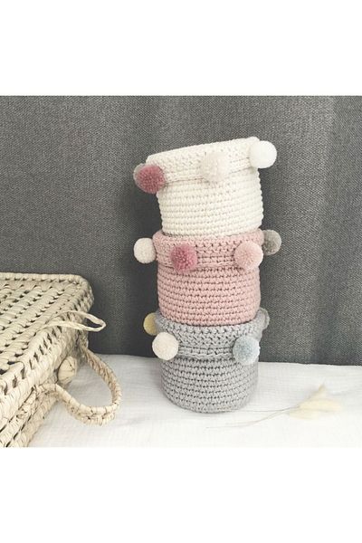 AFRALYAHOME Organizer Βρεφικού/Παιδικού Δωματίου Διακοσμητικό καλάθι πολλαπλών χρήσεων / Καλάθι Pompom Box πόρπη 20x15