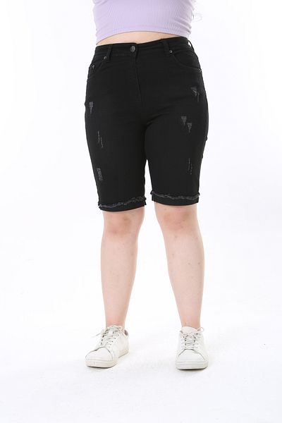 Era Lisa High Waist Lycra Double Leg Black Women's Denim Shorts