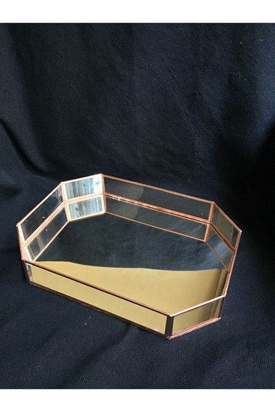 GÜVEN Geometric Octagonal Design Mirror Based Decorative Tray