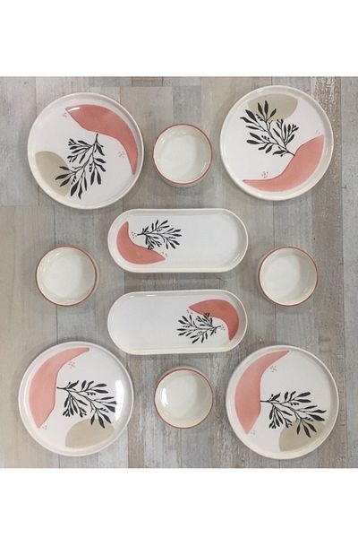 Pinkev Mona 4 Piece Personality Ceramic Breakfast Set - 10 Pieces