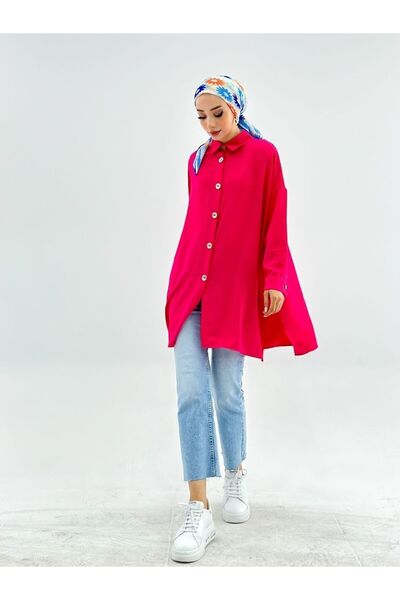 CNG MODA Kadın Tesettür Düğmeli Aerobin Gömlek-Fuşya - standart