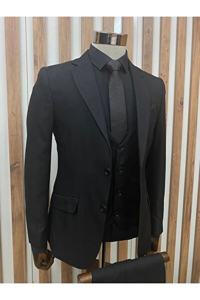 MKB TEKSTİL Erkek Dar Kesim Yelekli Armürlü Takım Elbise