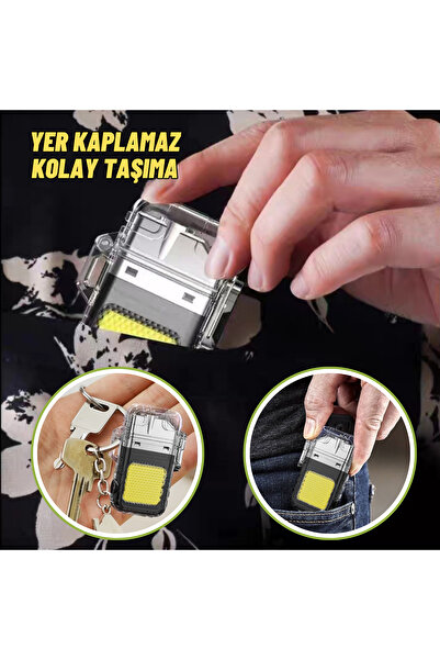 DEKOHOP Fonksiyonlu Outdoor Kamp El Feneri Ve Elektrikli Çakmak Usb Sarjlı Kolay Kullanım