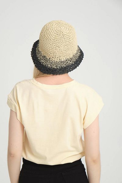 FELLMENS Straw Women's Hat - Beige Black Hand Knitted
