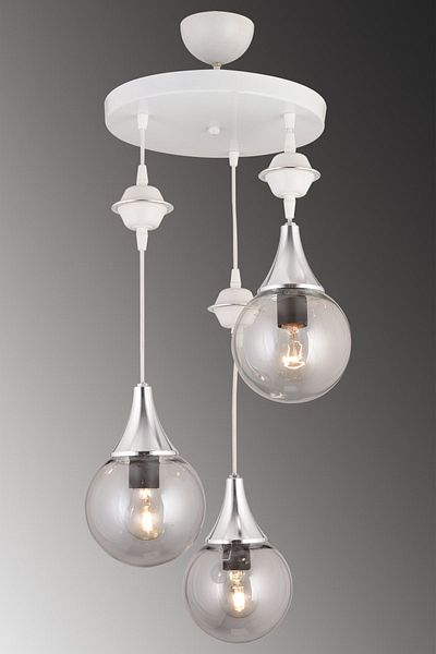 SONSUZ AYDINLATMA&AVİZE Pendant Lamp Tray White 3-Piece Smoked Glop Top Glass Chrome Downward Facing Luxury Chandelier