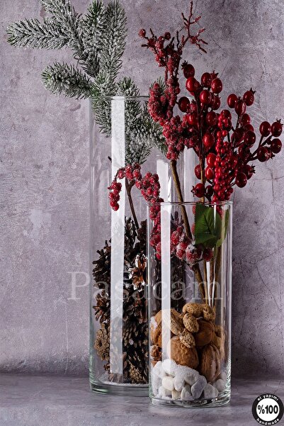 Paşabahçe Delizli El İmalati 2'li 10 cm 20+30 Cm - El İşciliği Silindir Vazo Cam KALIN TABANDIR En Büyük Boy