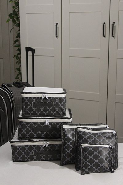 ADARYA HOME 6-Piece Suitcase Organizer Suitcase Organizer Set - Travel Case - Flower Pattern (Grey)
