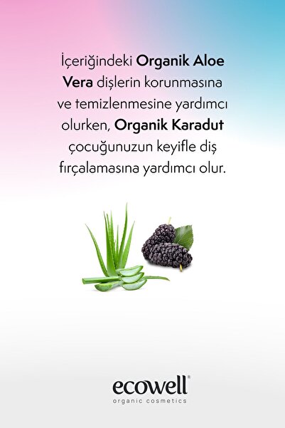 Ecowell Organik Çocuk Diş Macunu, Florürsüz, Vegan Sertifikalı, Karadut Özlü, 6 Ay Ve Sonrasına Uygun, 35 gr
