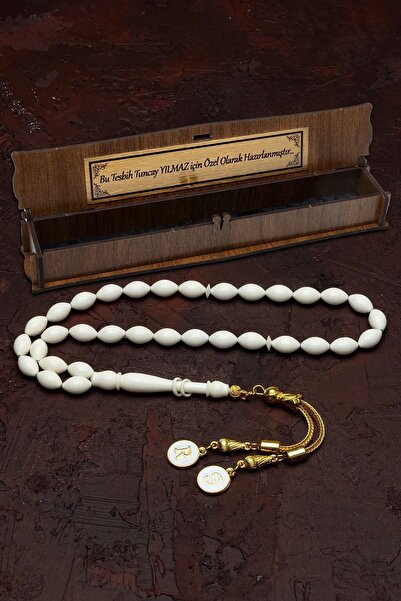 TeknoTakıMarket Erkek Harf Püsküllü 7x9mm Sığırcık Kesim Deve Kemiği Tesbih