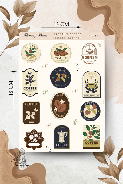 Flowery Paper Premıum Coffee Sticker Sayfası - Defter,Ajanda ,Journal,Scrapbo...