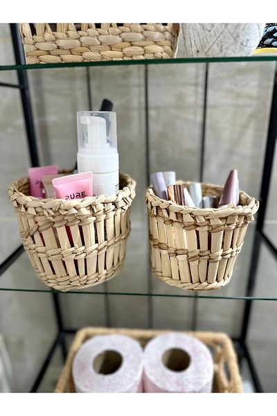 AFRALYAHOME Διακόσμηση σπιτιού 2 τεμαχίων Ψάθινο Μπάνιο-Κουζίνα Πολλαπλών Χρήσεων Organizer Organizer