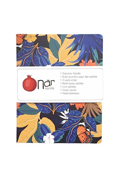Nar Ajanda Süresiz Ve Tarihsiz Sert Kapaklı Çiçek Desenli Planlayıcı Ajanda