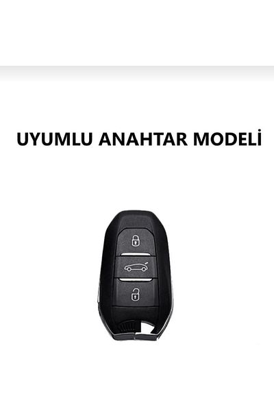 GMA KEYS Husă pentru chei Peugeot Rifter Nano - Negru Argintiu Argintiu, Calitate 1