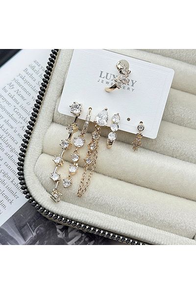 DS DİAMONDSHOP Earrings Drop Stone Model Set of 6 New Season Byk202305484