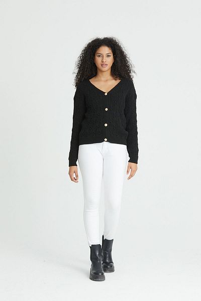 Nopen Knitwear Cardigan de damă, cu nasturi, negru, auriu