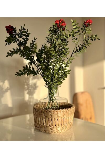 afralya home Hasır Saksılık Yuvarlak Çok Amaçlı Sepet Saksılık Çap Hasır El Y...