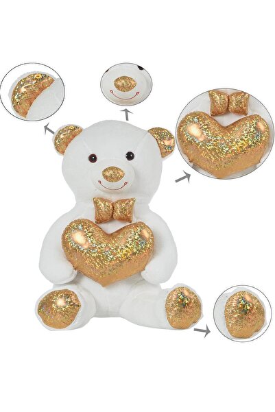 Sole 140 Cm Plush Bear with Gold Bow Tie - Heart Holding, Special Series Gift for Lover