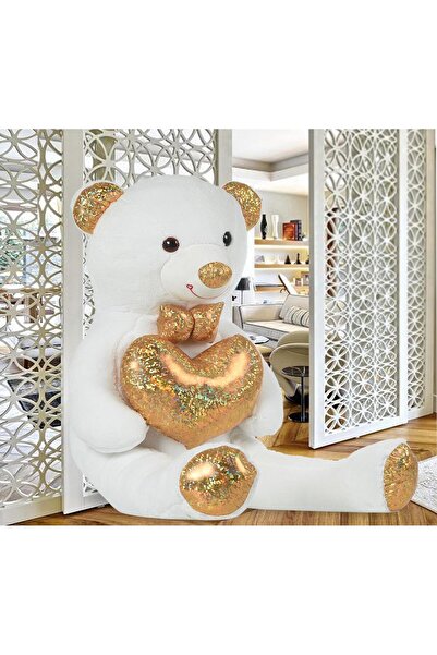 Sole 140 Cm Plush Bear with Gold Bow Tie - Heart Holding, Special Series Gift for Lover