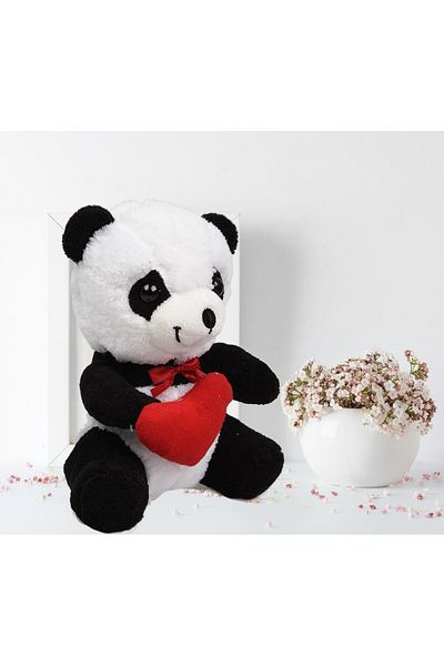 Sole Cute Plush Panda Holding a Heart in Her Hand - 35 cm