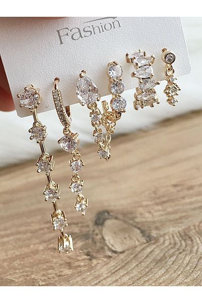 DS DİAMONDSHOP Earrings Drop Stone Model Set of 6 New Season Byk202305484
