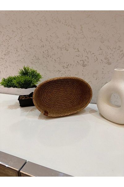 REYGON TEKSTİL Wicker Oval Jute, Hand Woven Basket Bathroom and Kitchen Organizer S7
