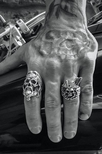 CAPO by Aytaç Yamaç Pirate Skull Adjustable Set of 2 Men's Rings