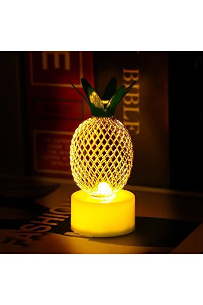 LOVYCO Ananas Ledli Mum Tealight Işıklı Dumansız Sarı Pilli Led Mum 3 Adet (PİL DAHİL)