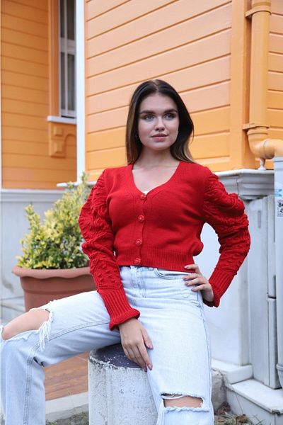 BEJNA Roter Strick-Cardigan – Damen, Ärmeldetails