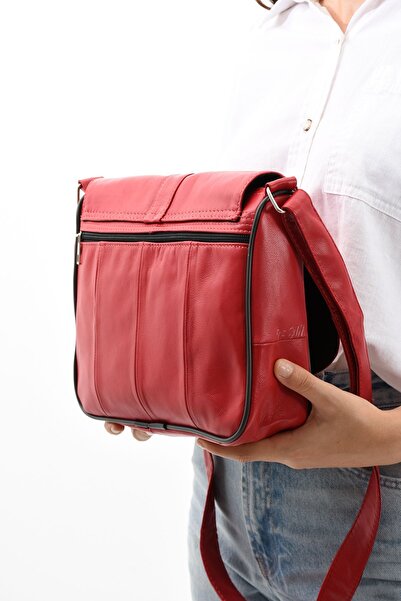 Erzeno Red Genuine Leather Women's Shoulder Bag - With Cover