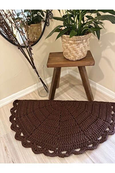 afralya home Banyo / Balkon Kapı Önü Yarımay Şeklinde Örgü Kilim Paspas