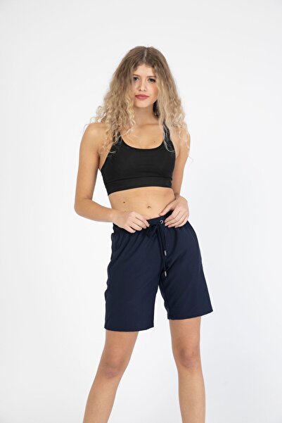 Miami Beach Kadın Lacivert Düz Renk Iki Yan Cepli Uzun Boy Mayo Deniz Şortu