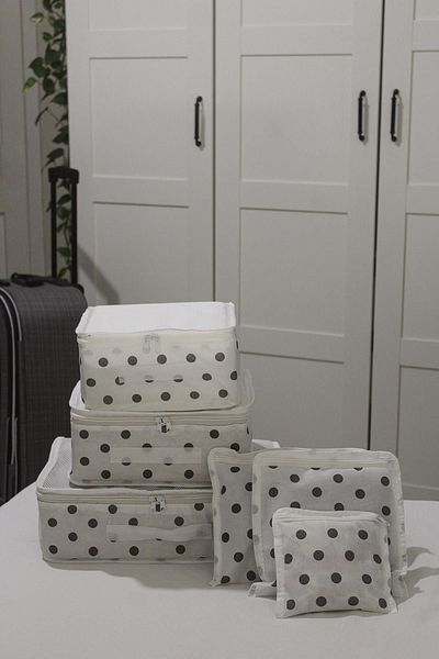 ADARYA HOME Σετ οργάνωσης βαλίτσας 6 τεμαχίων - Αποθήκευση ταξιδιού - Μοτίβο πουά (ΛΕΥΚΟ)