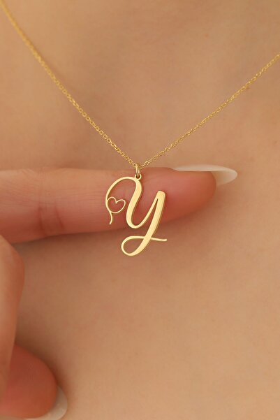 Nox Jewelry 925 Ayar Gümüş Minimal Kalp Detaylı Harf Kolye Gümüş
