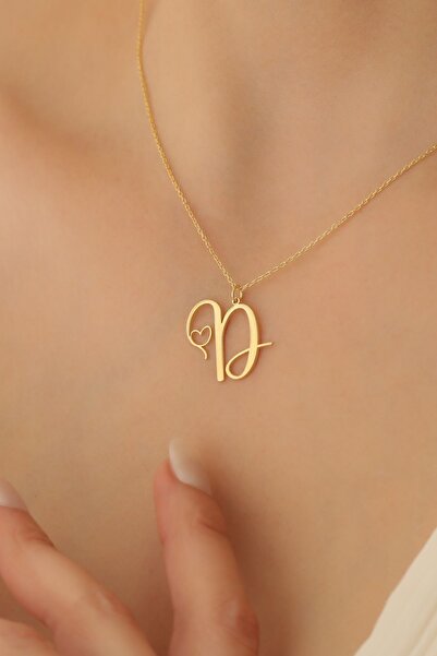 Nox Jewelry 925 Ayar Gümüş Minimal Kalp Detaylı Harf Kolye Gümüş