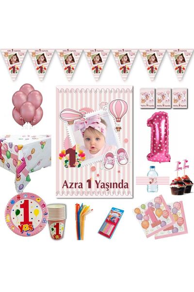 partimira 1 Yaş Doğum Günü Süsü Tam Dolu Set Kişiye Özel Bir Yaş Parti Süsleri