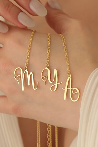 Nox Jewelry 925 Ayar Gümüş Minimal Kalp Detaylı Harf Kolye Gümüş