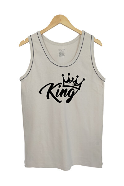 Raf Coll Tricou tricotat cu bretele pentru bărbați Breakthrough King King Text imprimat digital 100% bumbac