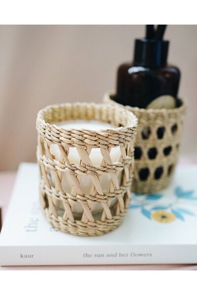 afralya home 2li Mumluk Seti Dekoratif Hasır Mumluk Sabunluk Banyo Düzenleyic...