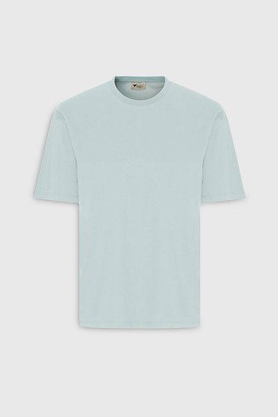 AC&Co / Altınyıldız Classics Mintgrünes, locker geschnittenes, locker geschnittenes Rundhals-T-Shirt aus 100 % Baumwolle für Herren