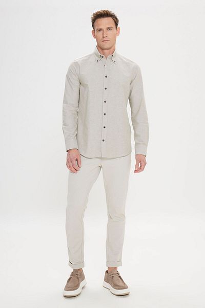 ALTINYILDIZ CLASSICS Ανδρικό Χακί Slim Fit Slim Fit Collar Cotton Oxford πουκάμισο